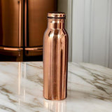 AM0377 Copper Coated Joint Free Leak Proof Cap 1 Litre Copper Water Bottle with Glass Set Of 2PCs