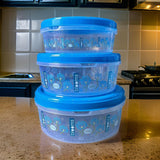 3771 Food Saver 3PCs Round Printed Plastic Container Set