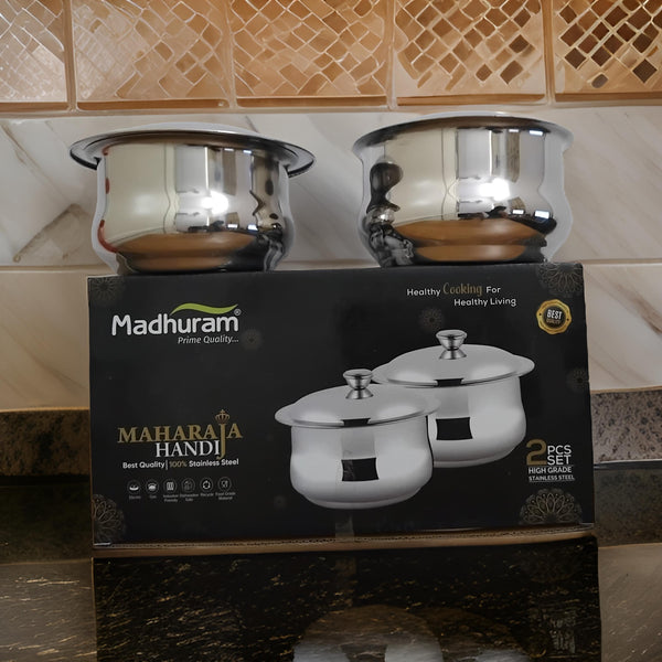 AM3115 Madhuram Prime Quality Maharaja Handi Stainless Steel 2 Piece Set