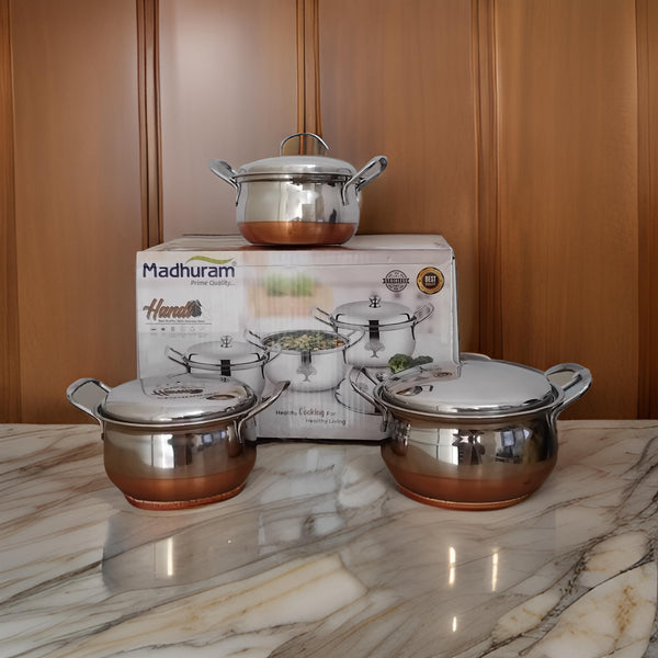 AM3113 Madhuram Prime Quality Copper Handi Stainless Steel 3 Piece