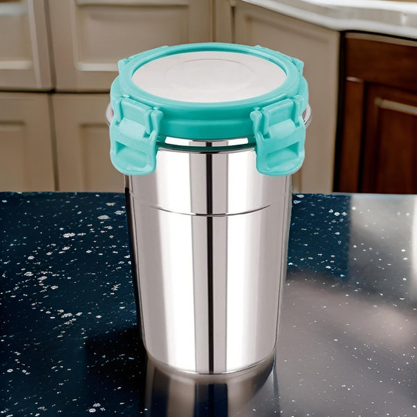 3329 Stainless Steel Airtight & Leak Proof Lock Glass Tumbler with Lid - 350ml