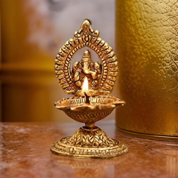 AM0757 Gold Plated Ganesha Diya Panch Bati Diya