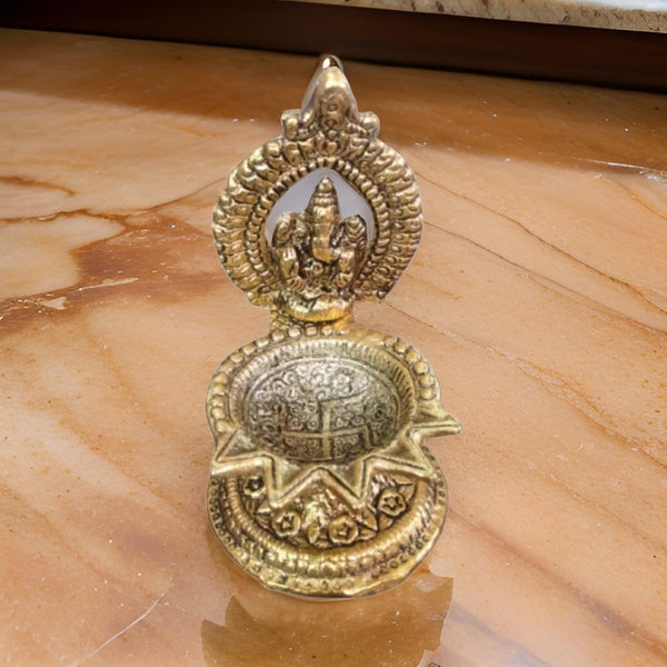 AM0757 Gold Plated Ganesha Diya Panch Bati Diya