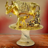 AM0714 Cow Calf Designer Brass Status  WITH LADDU GOPAL Brass  (Gold) PLATED