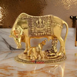 AM0714 Cow Calf Designer Brass Status  WITH LADDU GOPAL Brass  (Gold) PLATED