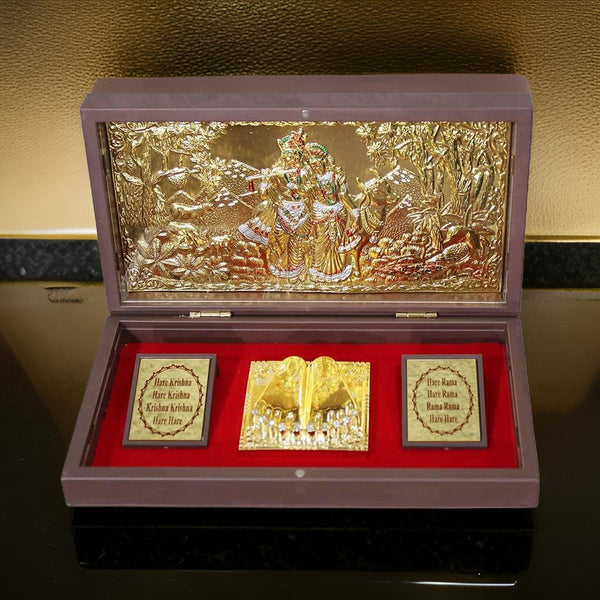 AM0775 Golden Radha Krishan Charan Paduka Box