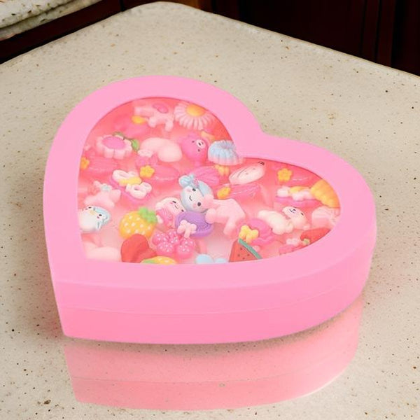 Am1110 Kids  Cartoon Pretend Play Toy Rings in a Heart Shape Box (36 Pcs)