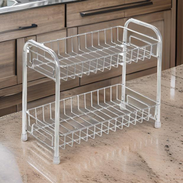 3213 Steel 2Tier Spice Rack Organizer Multifunction Kitchen Storage Shelf Rack Kitchen countertop stand (Silver)