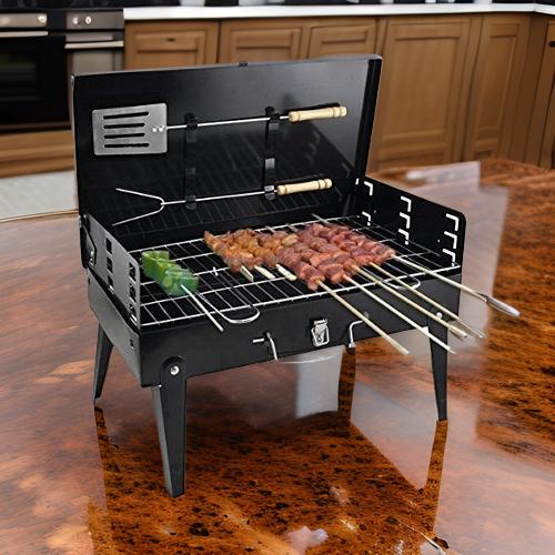 0125 Stainless Steel Briefcase Style Barbecue Grill Toaster (Medium, Black)