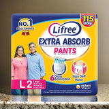 AM2321 Lifree Extra Absorb Pants Adult Diaper Pant Large 2 Pants for Waist Size 30-41 inches