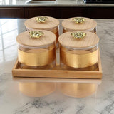 AM2546 Borosilicate Airtight Jar YJS3316 with Gold Decal Wooden Tray Set of 4 Pcs