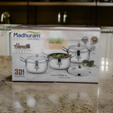 AM3112 Madhuram Prime Quality Silver Handi Stainless Steel 3 Piece