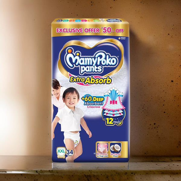 AM2302 MamyPoko Pants Extra Absorb baby Diapers XXL 34 Pants 15-25kg