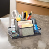 3572  4 Compartment Metal Mesh Desk Organizer Stationary Storage Stand Pen, Pencil Holder For Office, Home