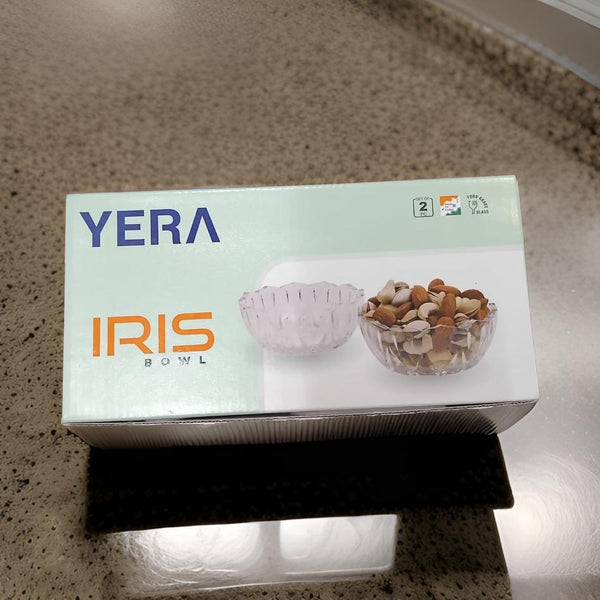 AM2513 Yera Glassware Iris IRB9 Glass Bowl Round Shape Moulded Design Snack Bowl 260ml Set of 2 Pieces