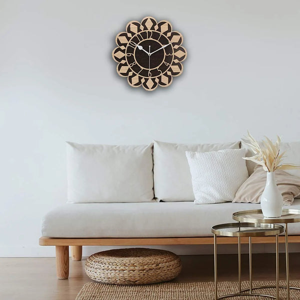 AM0600 Wooden Round Shape  Wall Clock Mandala design for Home -11.5x11.5