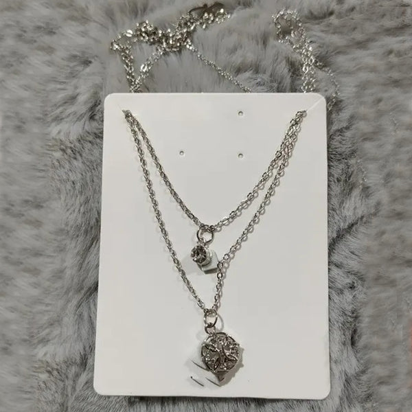 AM5759 Multi-Design Silver-Plated Two Layer Chain And Pendant Set of 1 Pc