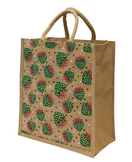 AM0636 Printed Eco-Friendly Jute Bag with Zip Closure 13.5x12