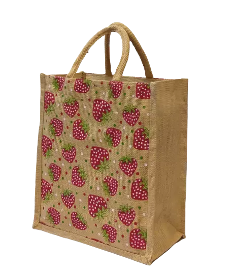 AM0636 Printed Eco-Friendly Jute Bag with Zip Closure 13.5x12