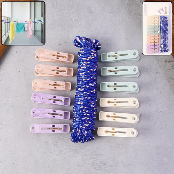 AM6414 Clothesline Rope with 12 Clips – 5 Meter Rope (Approx)