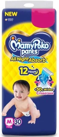 AM2312 MamyPoko Pants All Night Absorb Baby Diapers Medium 30 Pants 7-12 kg