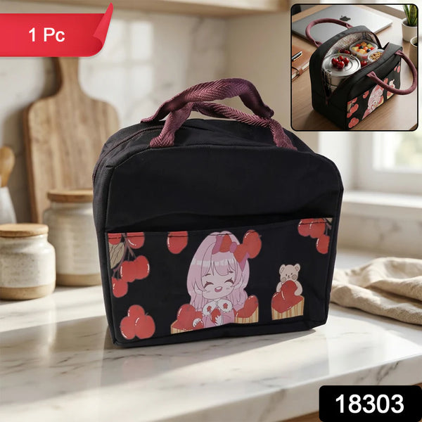 18303 Insulated Lunch Bag with Cute Cartoon Design (1 Pc)