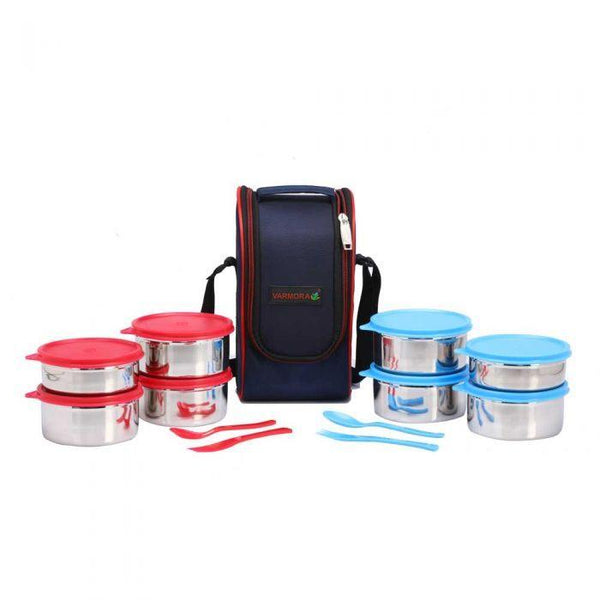 AM2224 SS Mini Xclusive Lunch Stainless Steel Mini Lunch Box MultiColour 4 Pieces