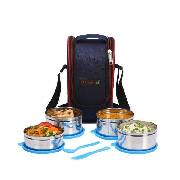 AM2224 SS Mini Xclusive Lunch Stainless Steel Mini Lunch Box MultiColour 4 Pieces