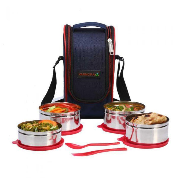 AM2224 SS Mini Xclusive Lunch Stainless Steel Mini Lunch Box MultiColour 4 Pieces