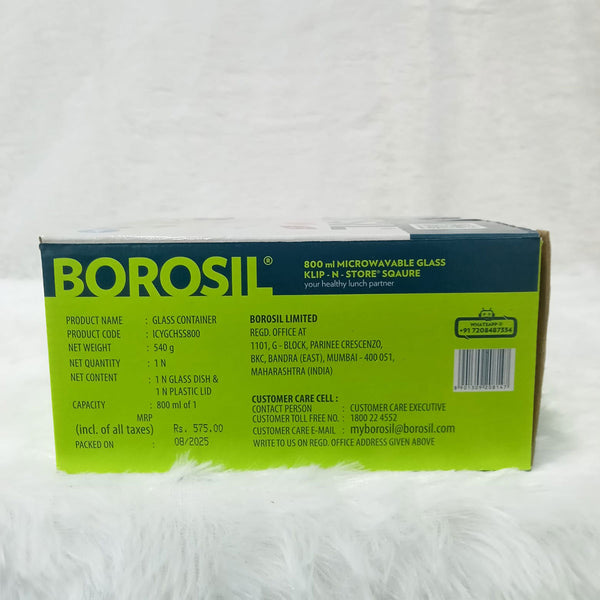 AM6194 Borosil Klip N Store Square Glass Container - 800 ml with Air Tight Lid
