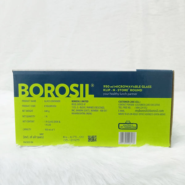 AM6197 Borosil Klip N Store Round Glass Container - 950 ml with Air Tight Lid