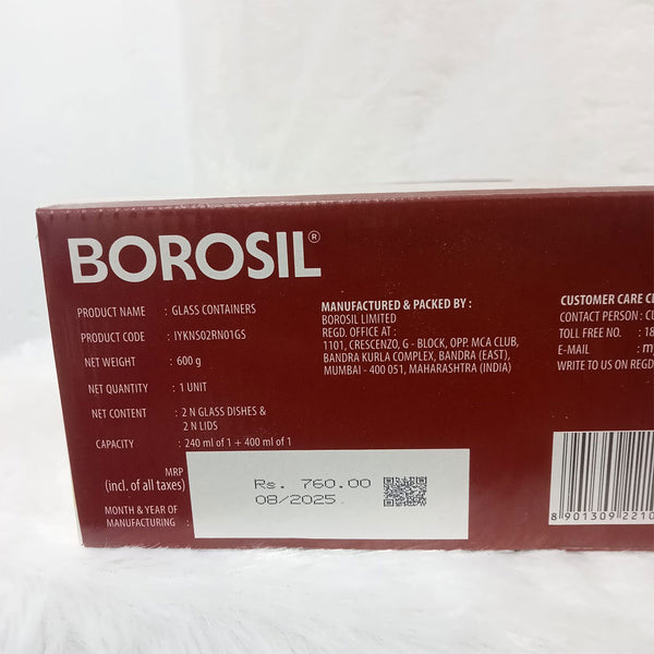 AM6186 Borosil Klip n Store Round Glass Container Set of 2pc (240ml+400ml)