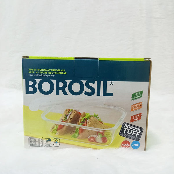 AM6199 Borosil Klip N Store Rectangular Glass Container - 370 ml with Air Tight Lid