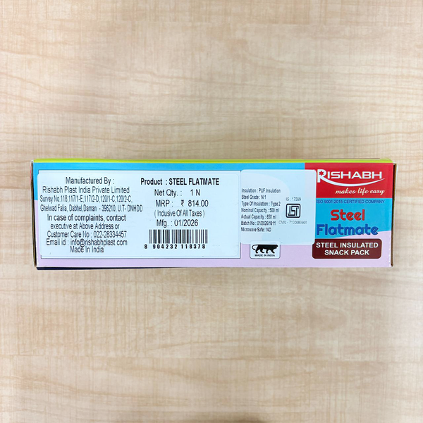 AM6760 Rishabh Steel Flatmate PUF Insulated Snack Pack (650ml)