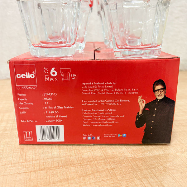 AM6581 Cello STACK-O Glass Tumbler Set - 250ml (Set of 6)