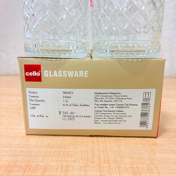 AM6568 Cello Trinity K-Series Glass Tumbler Set - 340ml (Pack of 6)
