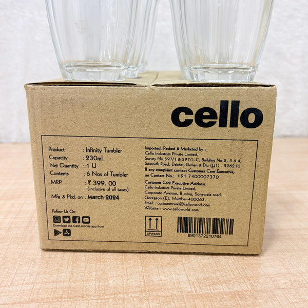 AM6609 Cello Infinity Juice Tumbler Glass Set - 230ml (Set of 6)