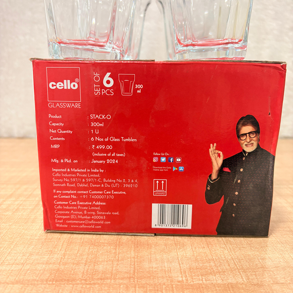 AM6546 Cello STACK-O Glass Tumbler Set - 300ml (Set of 6)