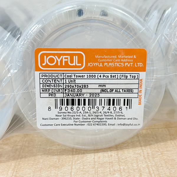 TM0174 Joyful Cool Tower 1000ml Fridge Bottles with Flip-Top Cap (Set of 4)