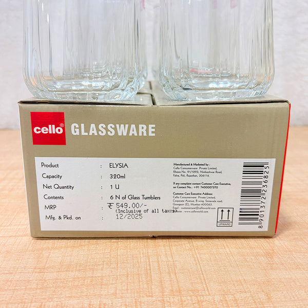 AM6574 Cello Elysia Glass Tumbler Set, 320ml (Set of 6)