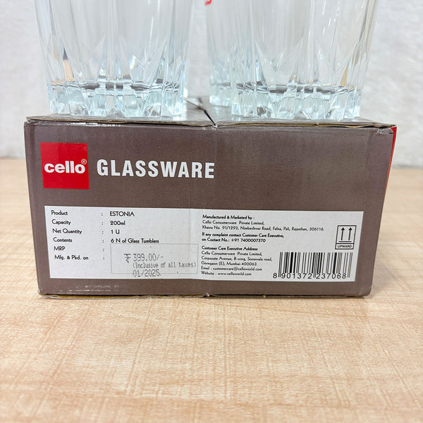 AM6585 Cello Estonia P-Series Glass Tumbler Set (200ml, 6 Pieces)
