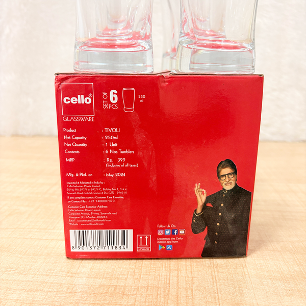 AM6557 Cello Tivoli Glassware Tumbler Set – 250ml (Set of 6)
