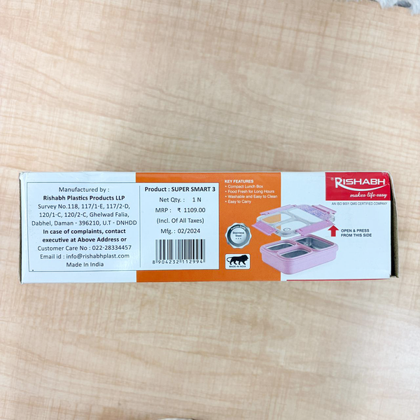 AM6757 Rishabh Super Smart 3 Steel Inner Insulated 3-Compartment Lunch Box