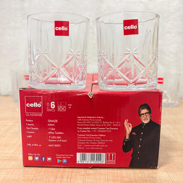 AM6544 Cello Shaze Glass Tumblers - Set of 6 (230ml)
