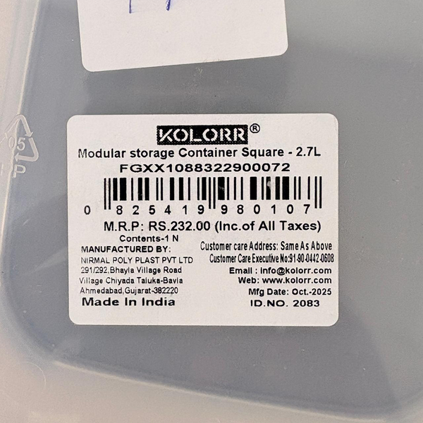 AM6745 KOLORR Modular Square Storage Container - 2.7 Ltr