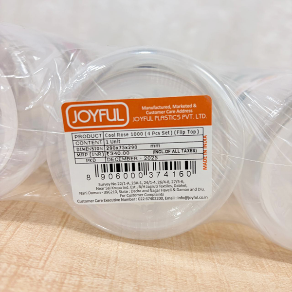 TM0173 Joyful Cool Rose 1000ml Fridge Bottle with Flip-Top Cap (Set of 4)