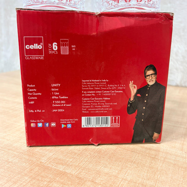 AM6611 Cello Glassware Unity Glass Tumblers - Set of 6 (265ml)