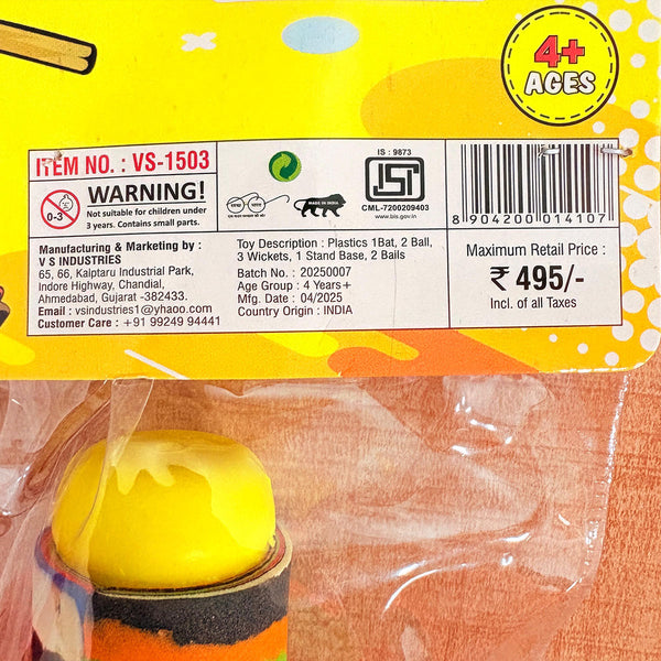 AM6515 Plastic Cricket Set for Kids - No.3 (Bat, 2 Balls, 3 Wickets, Stand Base) - Ages 4+