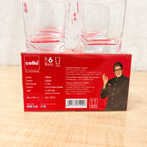 AM6559 Cello Venia Glass Tumbler Set - 250ml (Set of 6)