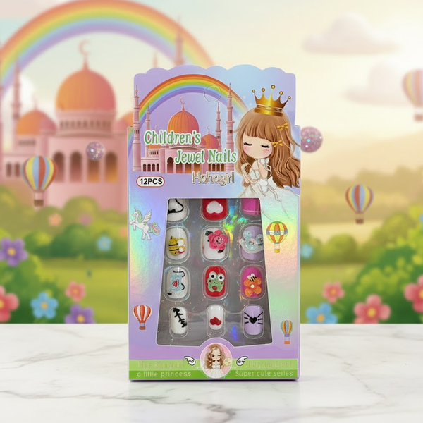 TM0166 Children’s 12-Piece Jewel Press-On Nail Set – Princess Edition